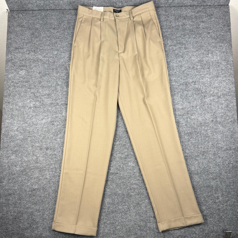 Dockers Pants Mens 34x34 Khaki Classic Fit Pleated Cuffed Stain Resistant NEW